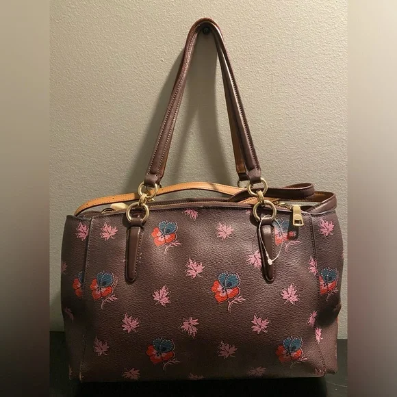 GUC COACH Mini Christie Carryall & Matching Wallet Set Wildflower Print Oxblood - Picture 4 of 15